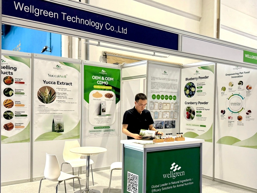 The Wellgreen exhibition stand at VIV MEA 2025, booth 06.A024, featuring product displays and meeting area.