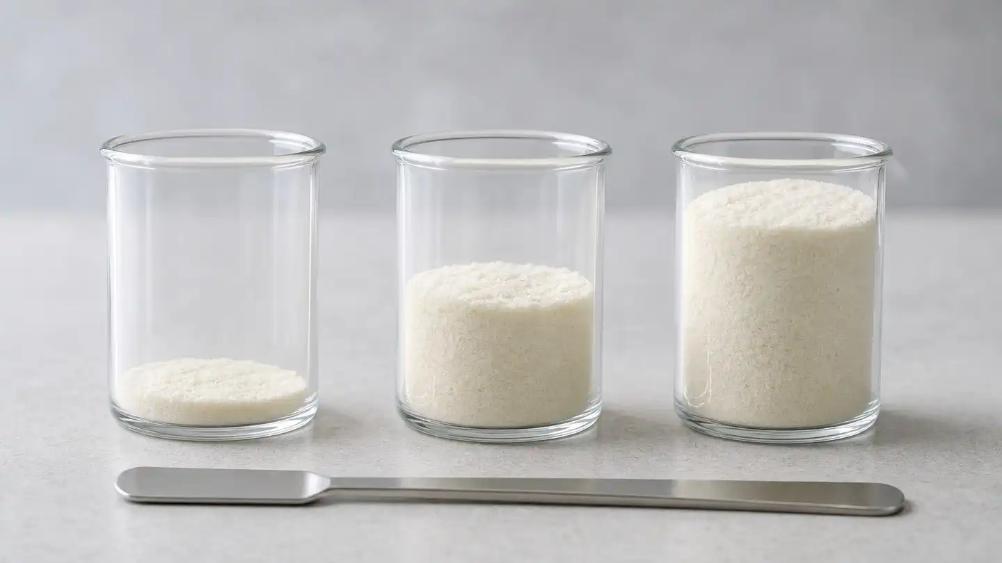 blog-500-1 Three unlabelled sample cups of peppermint powder in a row for side-by-side comparison