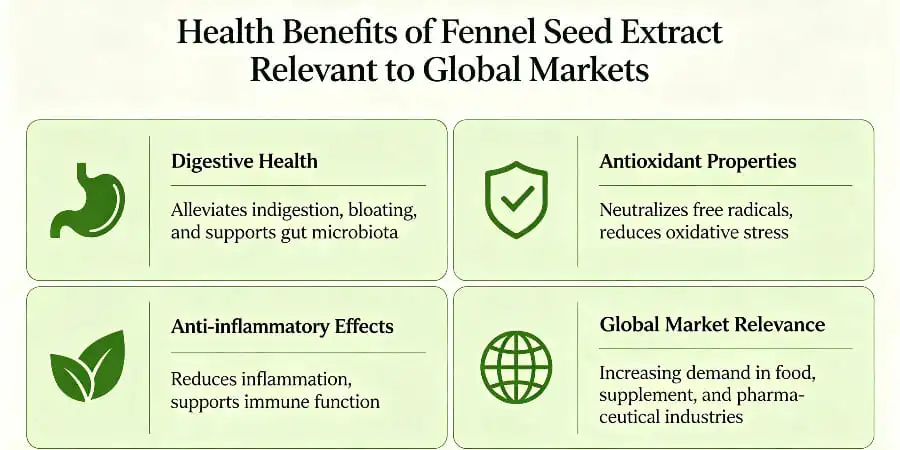 Health Benefits of Fennel Seed Extract Relevant to Global Markets