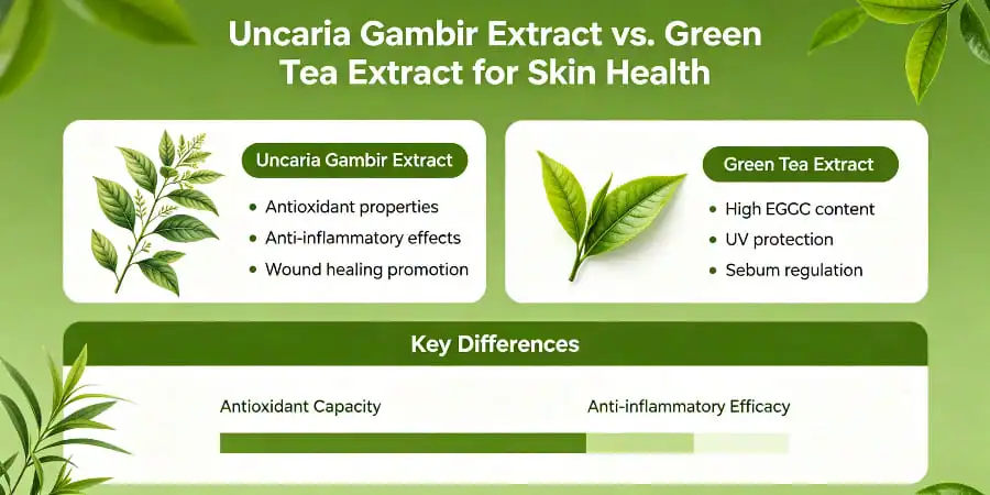 Uncaria Gambir Extract vs. Green Tea Extract for Skin Health